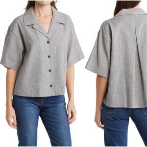 RAG & BONE Reed Stripe Short Sleeve Linen Blend Short Sleeve Button Up Shirt, M